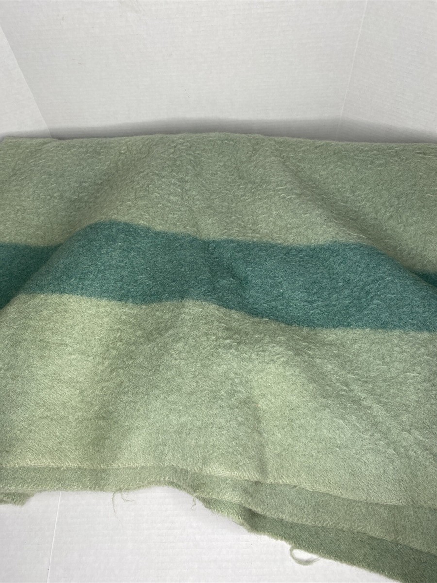 Early's Witney Point Wool Blanket Green Stripes Vintage 50's Made