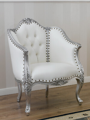 Poltrona Megan stile Barocco Moderno foglia argento ecopelle