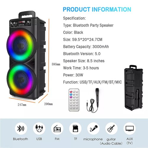 6000W Portable Bluetooth Speaker Sub Woofer Heavy Bass Sound System Party Mic UK - Picture 5 of 14