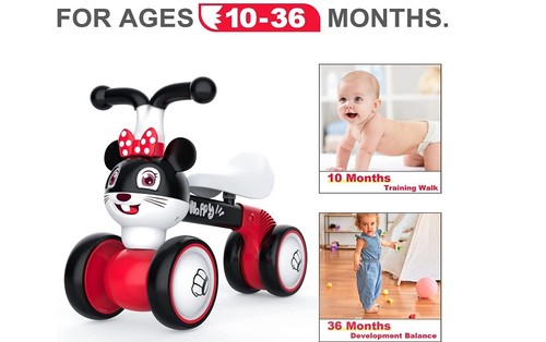 Baby Balance Bike No Pedals 10-36 Mths Ride-on Toys Indoor Outdoor (Black Mouse) - Picture 4 of 4