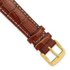 DeBeer 18mm Havana Crocodile-Style Grain Chrono White Stitch Watch Band