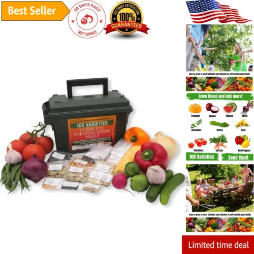Complete Survival Garden Seed Pack - 105 Varieties in Moisture-Proof Ammo Box