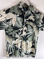 Paradise Blue Tropical Hawaiian Resort floral leaves Men  s Shirt Smal1silk Mix