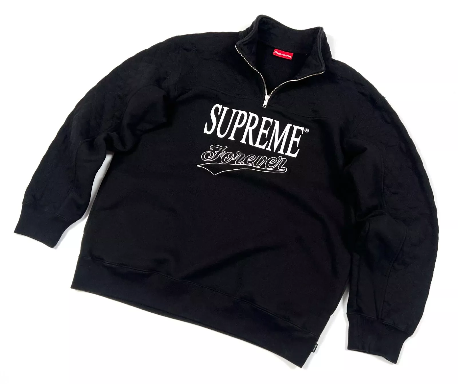 Sweat shirt homme authentique SUPREME Forever SS19 demi fermeture éclair noir coton pull L/XL