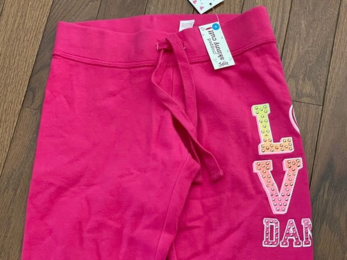New Justice Girls Hot Pink Love Dance Gem Skinny Cuff Cropped Sweatpants Size 5 - Picture 2 of 3
