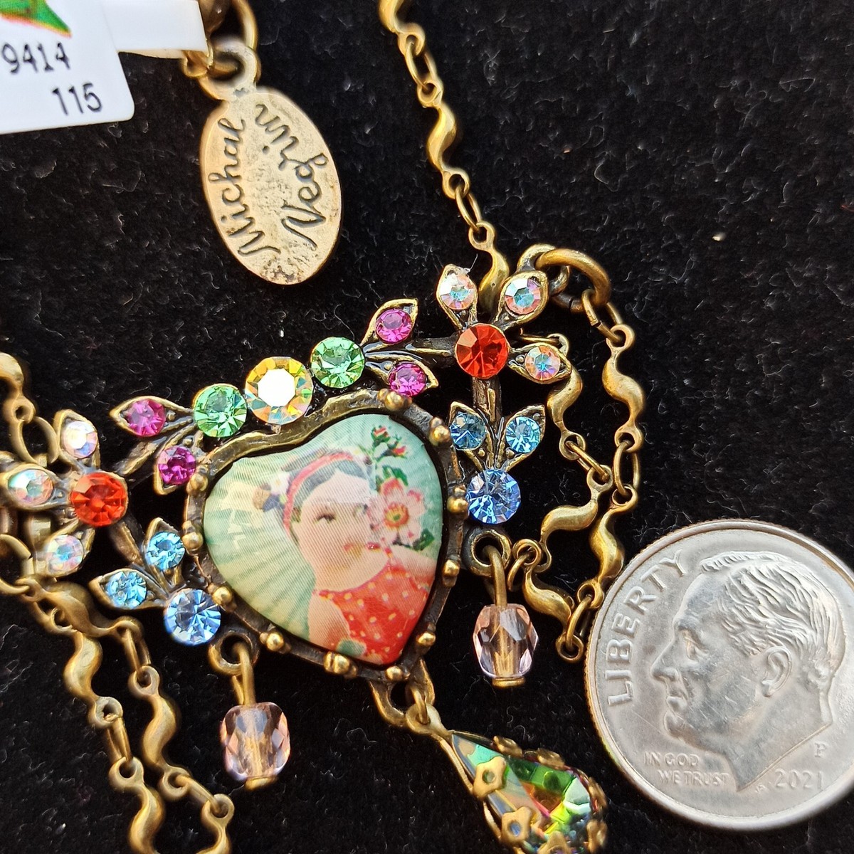 Michal Negrin Necklace She Shy Heart Retro Chandelier & Swarovski