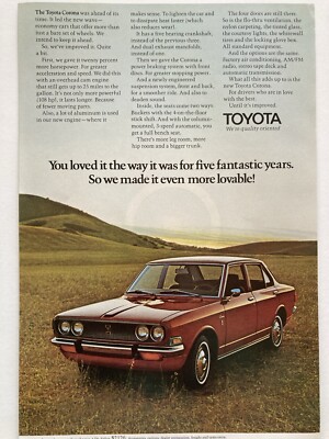 1970 The New Toyota Corona Print Ad Red 4 Door
