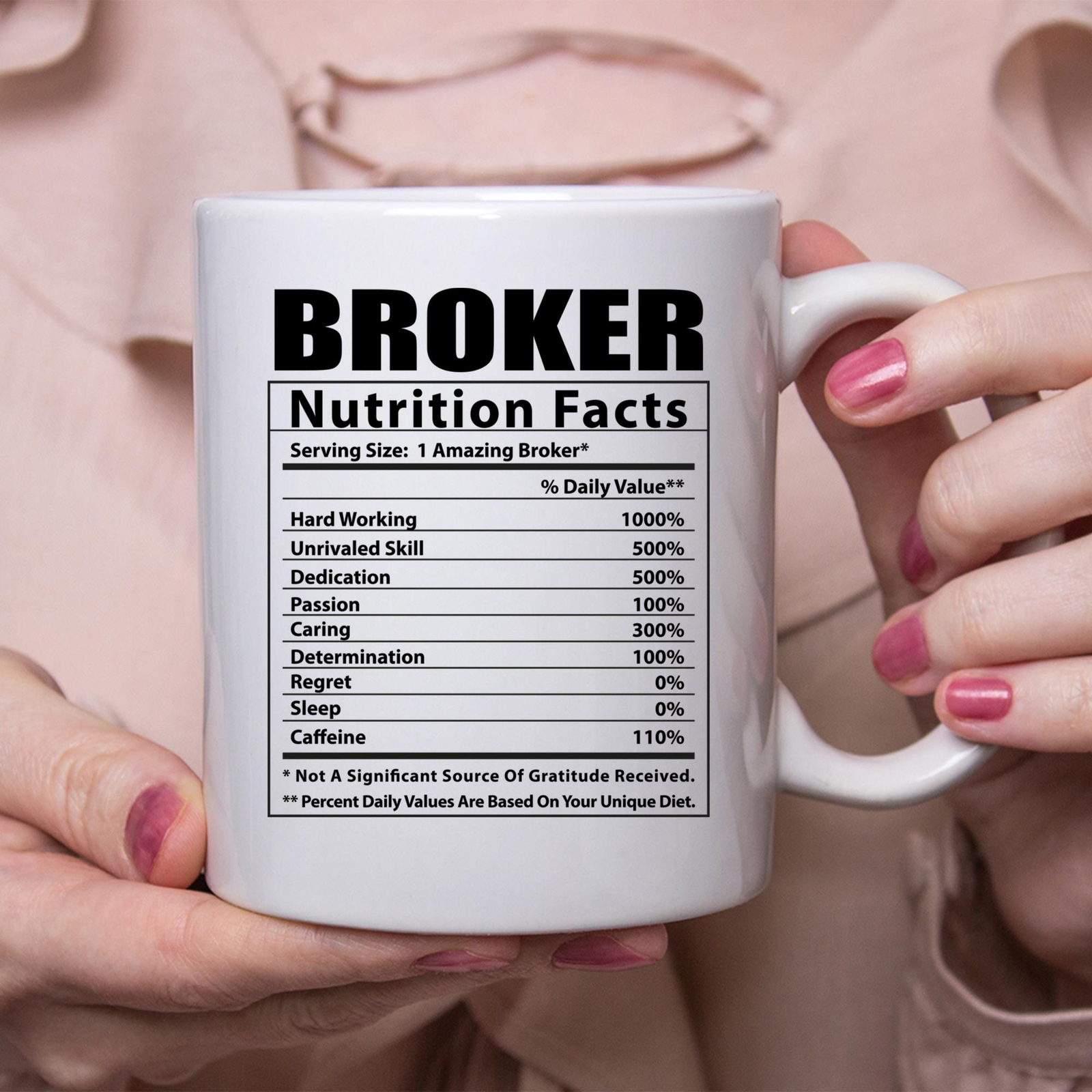 Funny Broker Nutritional Facts White Coffee Mug