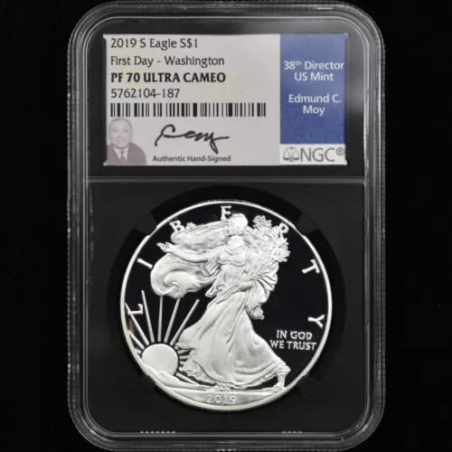 2019-S $1 PROOF SILVER EAGLE ✪ NGC PF-70 ✪ COIN FIRST DAY WASHINGTON MOY 187