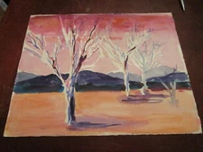 Original Watercolor By Peg Humphreys, Dotted Abstract & Erie Trees 11"x 14"