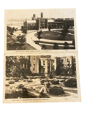 Pair of 1943 US Naval Training School Picture Postcards Bronx NY Student Hall +
