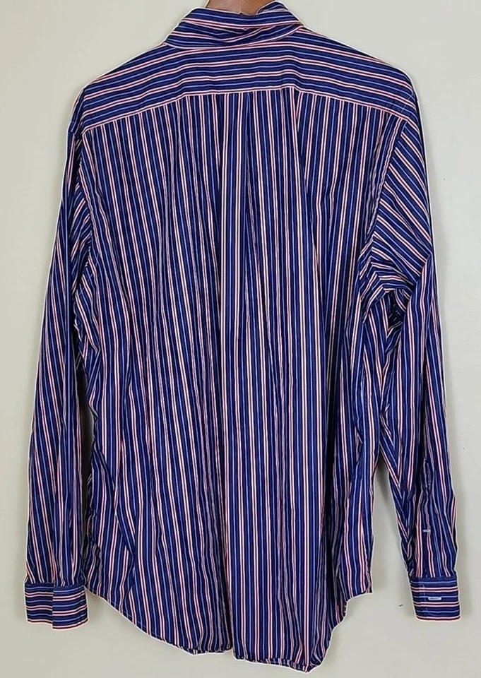 Camisa con botones de oficina a rayas azules, naranjas, blancas American Living para hombre, XXL Foto 3 de 4