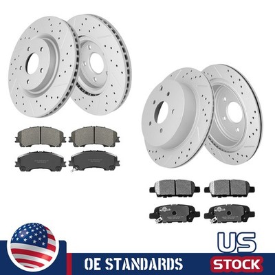 For 2014 - 2024 Infiniti Q50 Front Rear Drilled Disc Rotors Ceramic Brake Pads