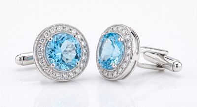 Pink City Jewel Hub Manschettenknöpfe Blautopas 925 Sterling Silber Halo CZ