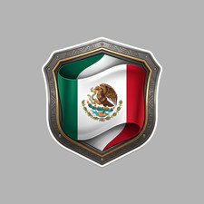 Mexico Flag Shield Crest Sticker Aztec Golden Eagle Snake Decal