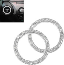 2PCS Bling Push to Start Button Cover Crystal Rhinestone Engine White