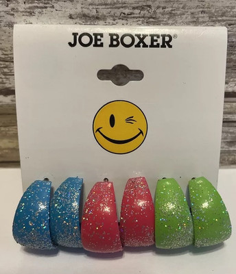 90's Style Earrings Joe Boxer Set of 3 Hoop Earrings Pink Blue Green