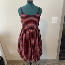 J Crew Linen Cotton Nautical Stripe Fit N Flare Summer Spring Dress Sz 8 Twee