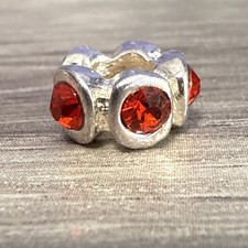 European Large Hole Silver Metal And Red Crystal Spacer Beads 10 Pieces. S90