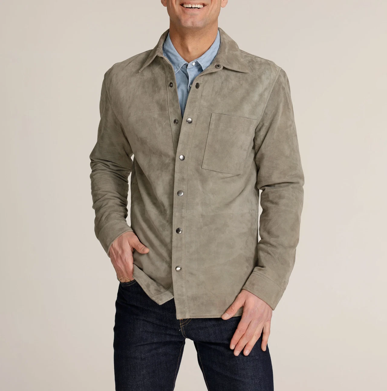 Leather Shirt Jacket for Men Gray Pure Suede Size XS S M L XXL 3XL Custom Made