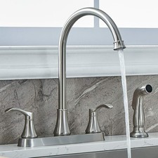 3 Hole or 4 Hole Two Handle Kitchen Faucet with Side Sprayer, Commercial Lead-Fr