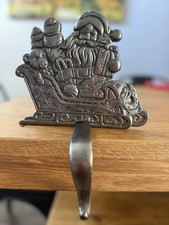 Cast Iron Santa Claus Sleigh Christmas Stocking Hanger Holder