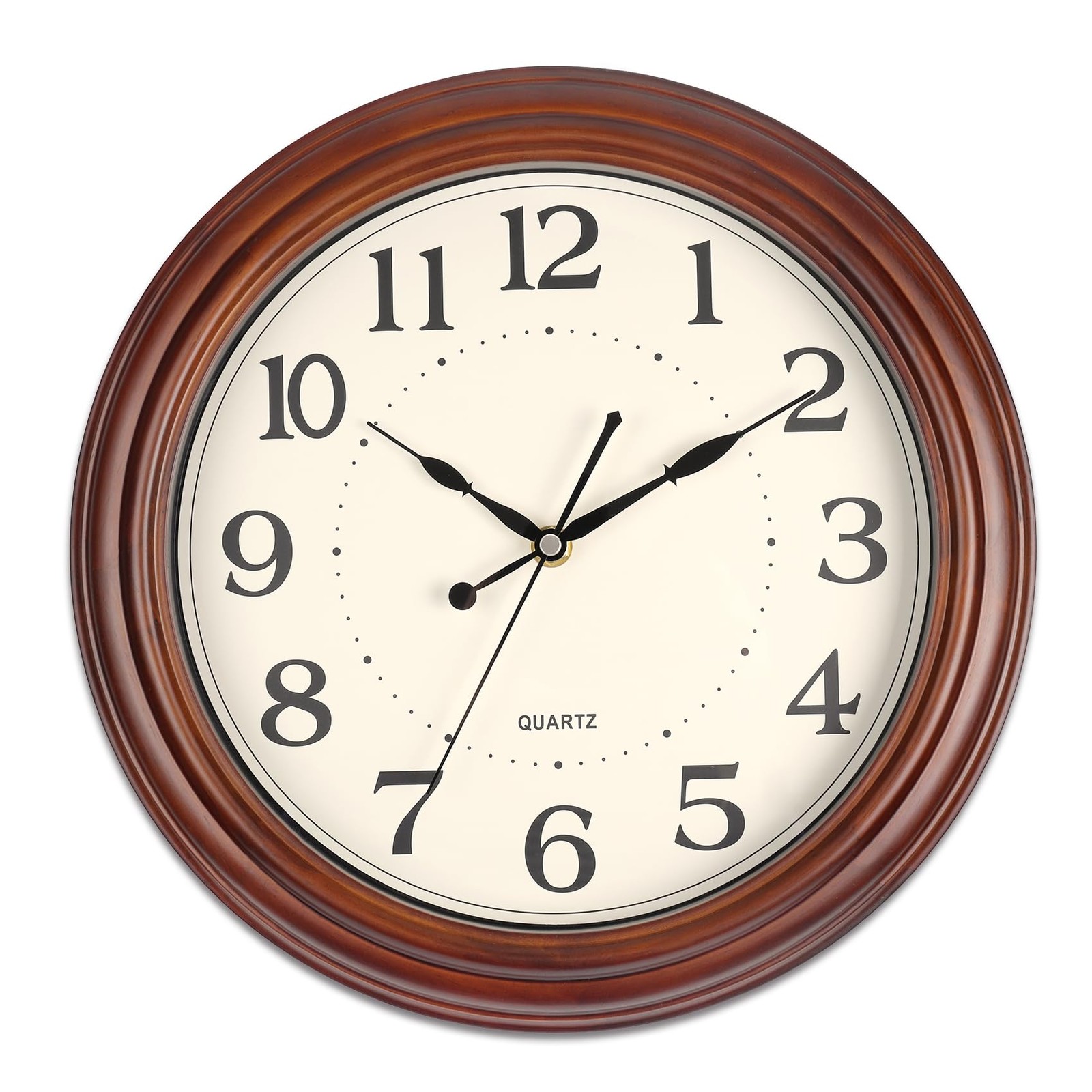 Wood Wall Clock with Retro Design, 12 Inch Round, Big Arabic Numerals, for Livin