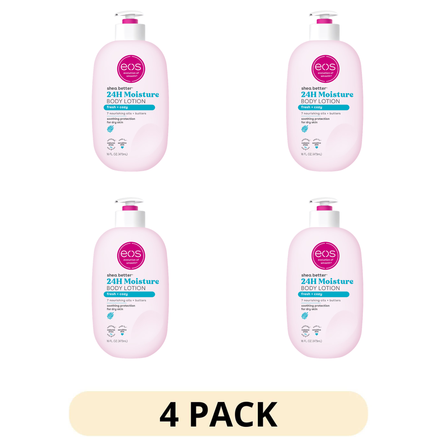 4 Pack Hydrating Body Lotion Shea Butter 24 Hour Moisture 16 oz Dry Skin