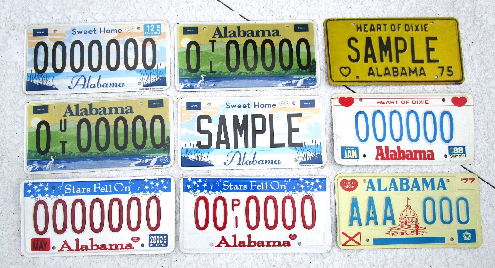 9 Alabama 2013 Sample License Plates - 1975 To 2010 - Original Paint - Nr - B
