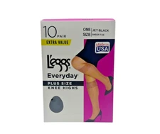 Leggs Everyday Plus Size Knee Highs Black Sheer Toe 10 Pairs Support Hosiery