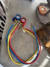 HVAC Manifold Gauge Set Brass 3-Way R410A R22 R404A 5ft Hose for AC Service