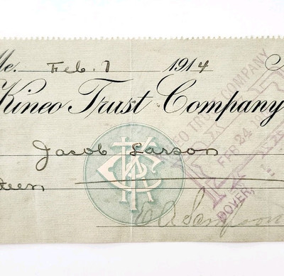 1914 Kineo Trust Company Bank Check E.A. Sampson Dover Maine Signed 6072 CHX12