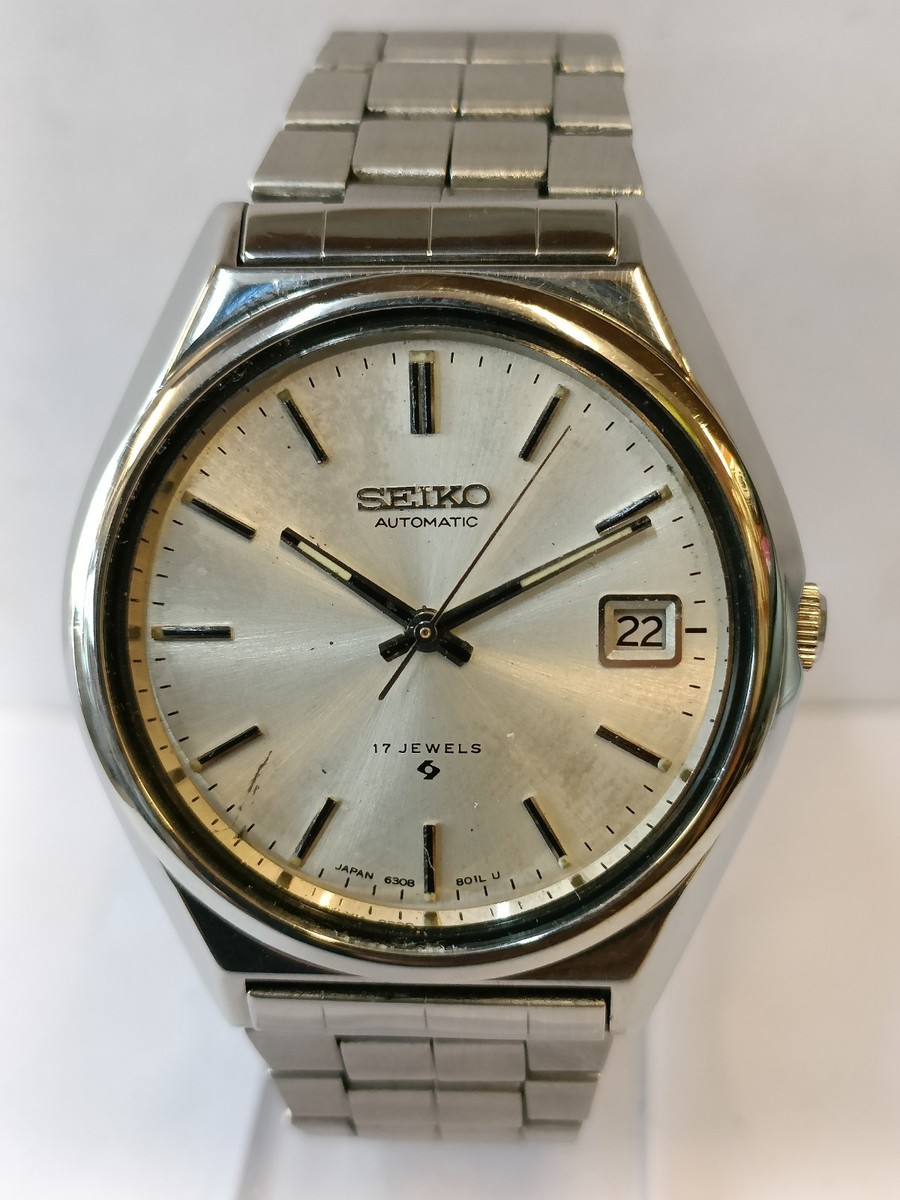 VINTAGE SEIKO AUTOMATIC 17J PATINA SILVER DIAL 6308-8030 JAPAN