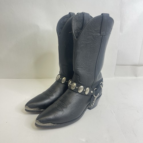 Code West Vintage Black Leather Silver Toe Chain Boots Women 7.5 D Biker Western - Picture 17 of 22