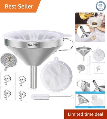 5-Inch Stainless Steel Funnel Set with 200 Mesh Strainer for Kitchen Essentials