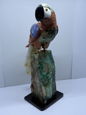 Beautiful Handmade Gemstone Rock Macaw Parrot Bird Sculpture 10.75  Inches