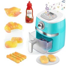 Blue Toy Air Fryer Kitchen Appliance Set Musical Battery Powered Plastic