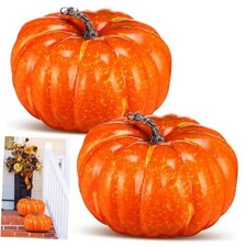 2 Pcs Thanksgiving Fall Large Yellow Foam Pumpkins 9.84 Inch Jumbo Foam