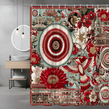 Floral Bird Shower Curtain Red White Vintage Collage Print