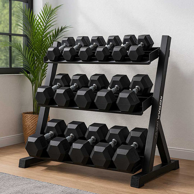 Hex Hantel 15kg-30kg Set & 3 Ebenen Rack Full Home Gym Gewichte Training Fitness