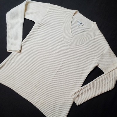Haven Well Within Women's Size SP V-Neck Cotton Sweater Ivory White