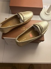 Coach Fredrica Metallica TombLed Leather Loafers Gold Platinum 7M A4909