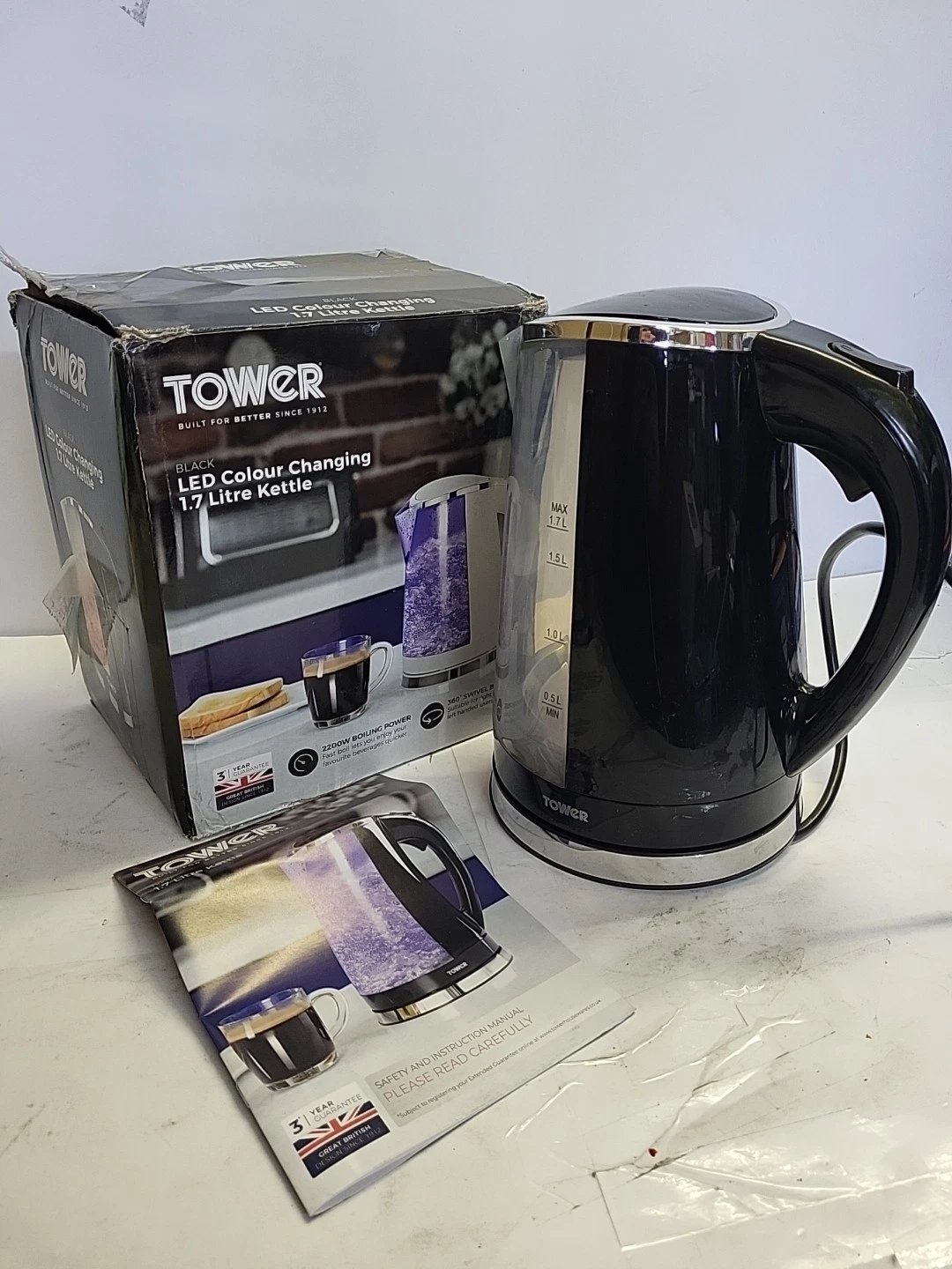 Tower LED Colour Changing Kettle, 1.7L, 2200W, Black REF R836
