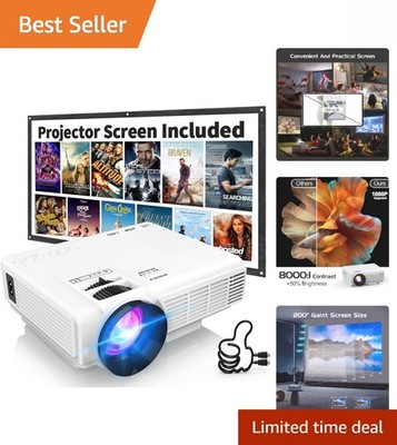 Mini Home Theater Projector, 200-Inch Display, Bluetooth & HD Sound, Lightweight