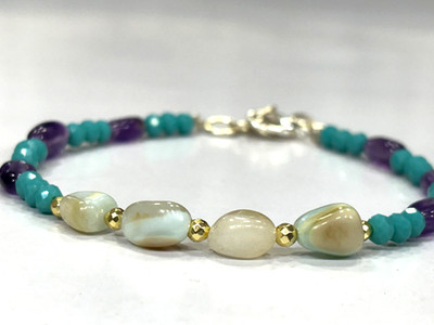 Peruvian opal Beads With  Amethyst Beads 5x7mm -4mm Bracelet Gemstone Beads