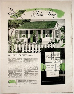 Twin Bays House Plan Print Ad by Llewellyn Price 1941 Vintage Architecture