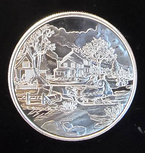 Santa Pulling Sleigh Wreath Christmas Rare Bullion-0.999 Silver 1 Oz Art Coin