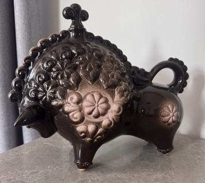 Vintage UdSSR große Keramik Karaffe Stier   braune Glasur sowjetisches Dekor