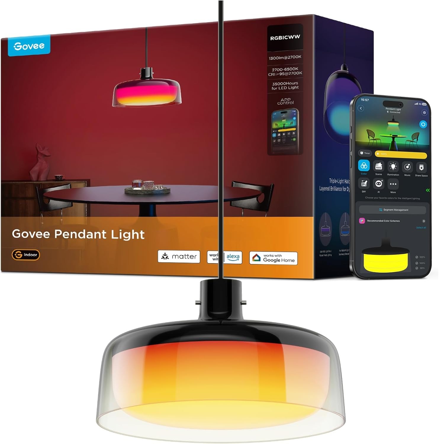 Govee Pendant Light Three-Layer RGBIC Black Hanging Light Fixture  - H60C11F1...