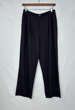 Escada Women  s Wool Flat Front Straight Leg Trouser Pants Dark Navy Size 40